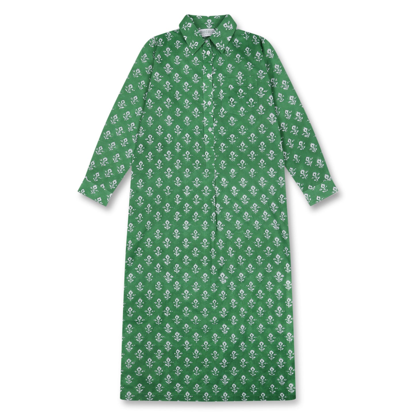 Green Keya Block Printed Beach Shirt Dress