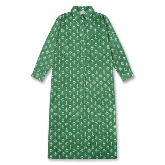 Green Keya Block Printed Beach Shirt Dress