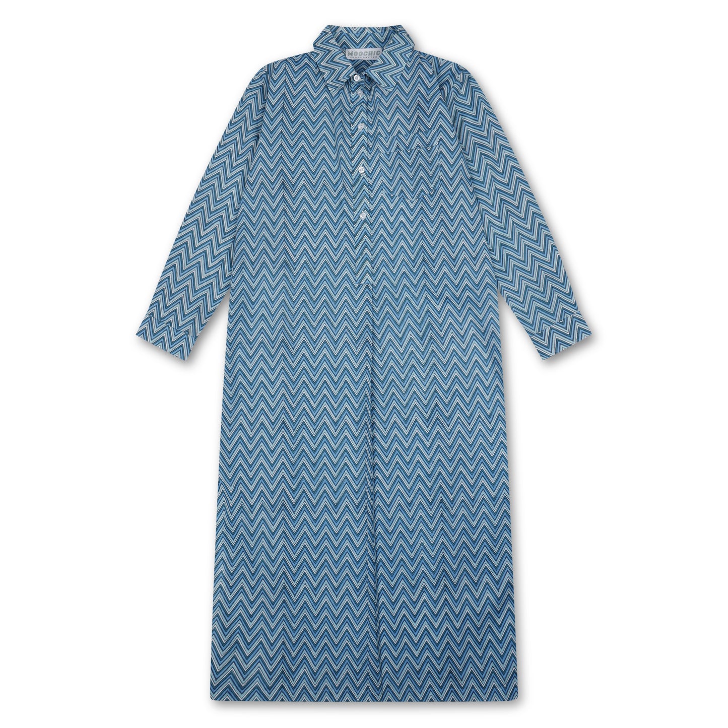 Blue Hand Block Printed Beach Shirt Dress