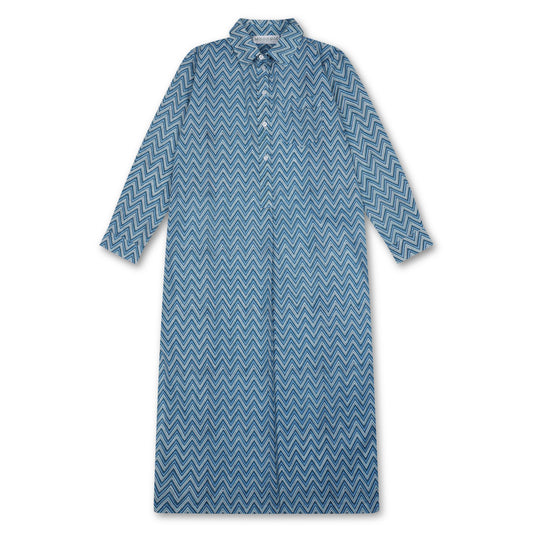 Blue Hand Block Printed Beach Shirt Dress