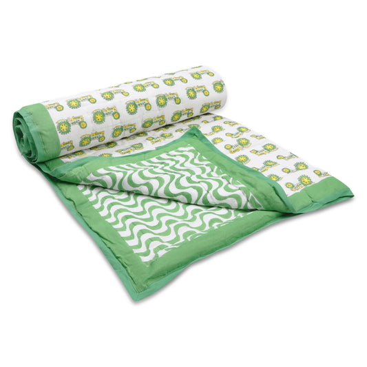 Green and Yellow Tractor Quilted Blanket