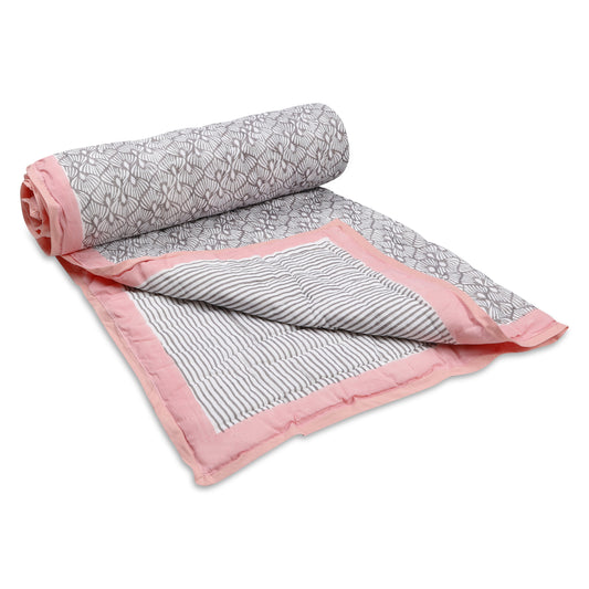 Geometric and Pink Quilted Blanket