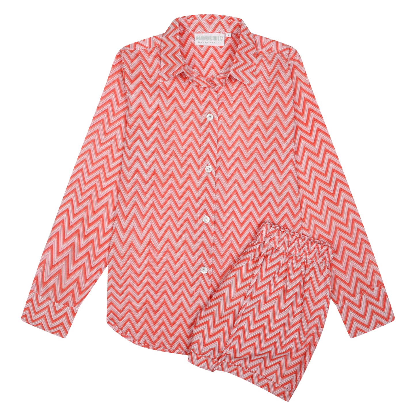 Orange and Pink Hand Block Printed Short and Shirt Co-ord Set