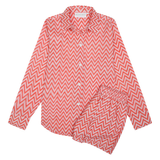 Orange and Pink Hand Block Printed Short and Shirt Co-ord Set