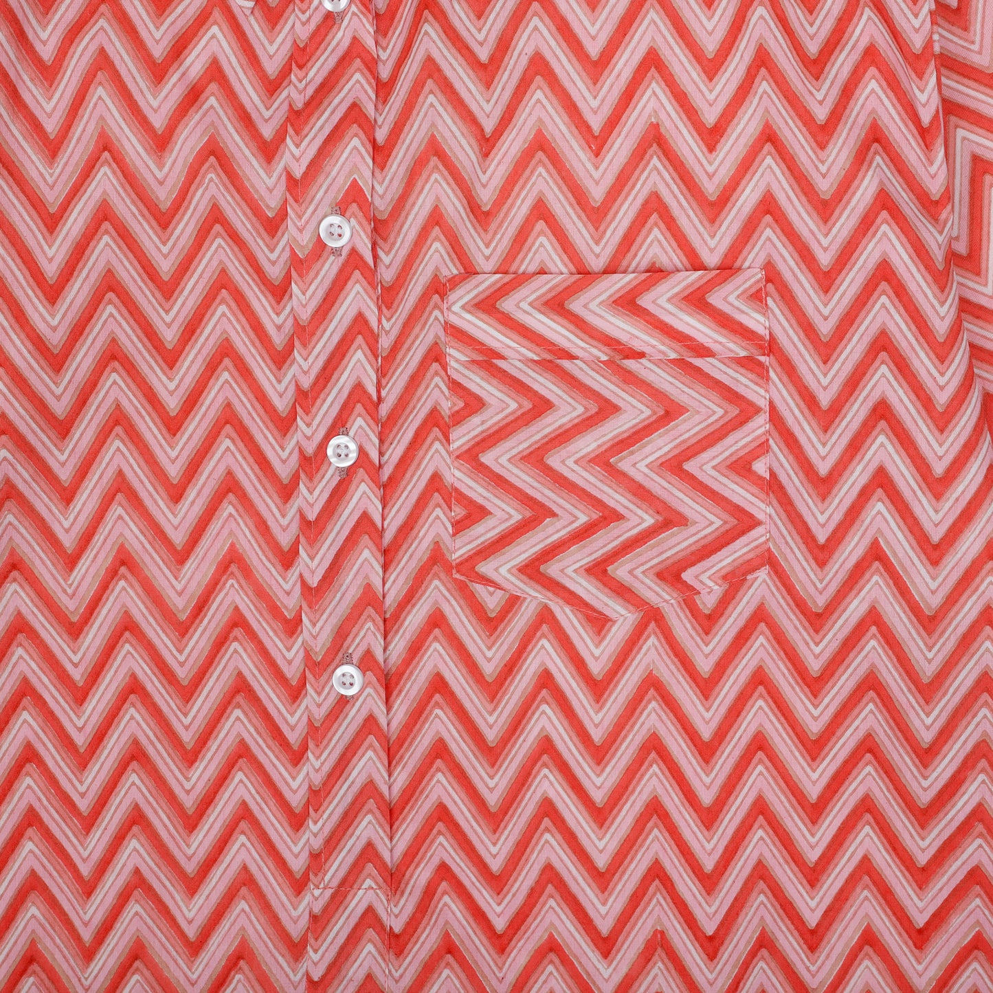 Orange and Pink Hand Block Printed Beach Shirt Dress
