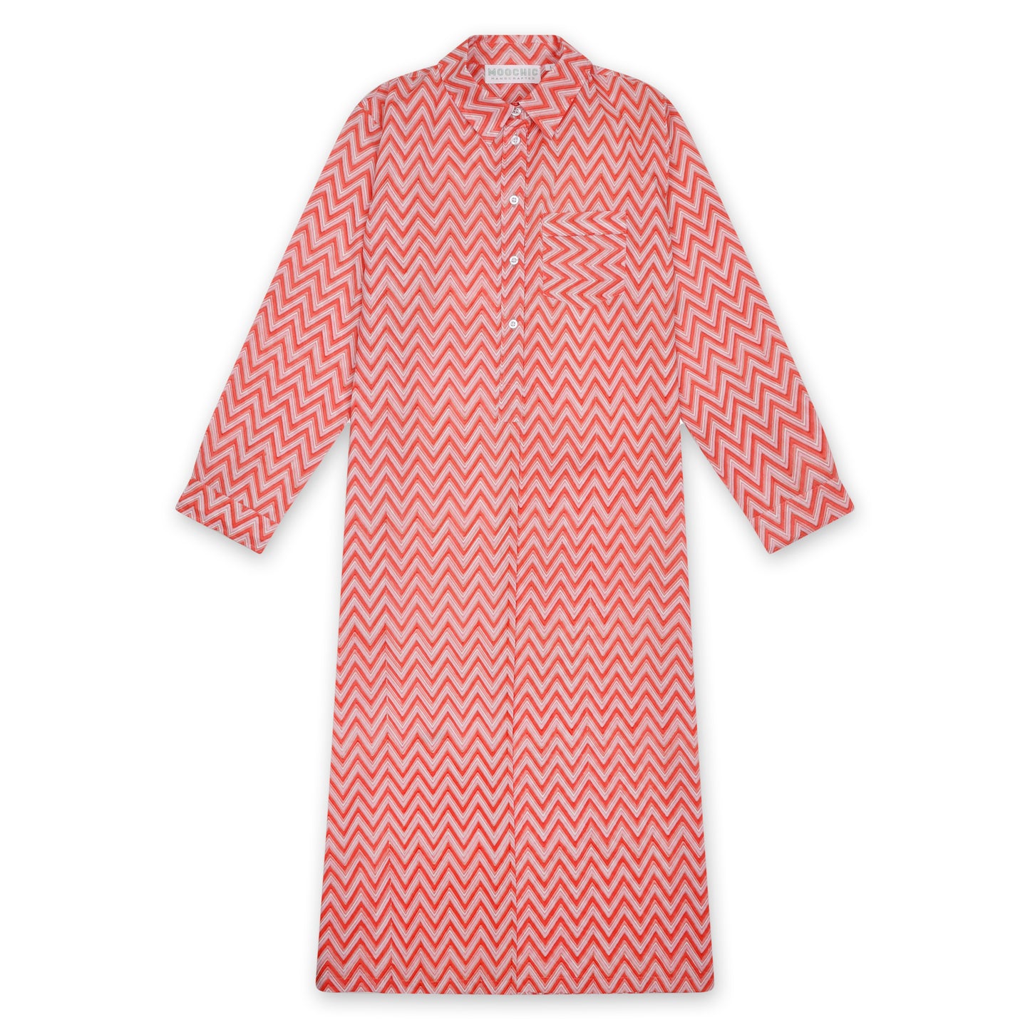 Orange and Pink Hand Block Printed Beach Shirt Dress