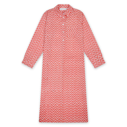 Orange and Pink Hand Block Printed Beach Shirt Dress