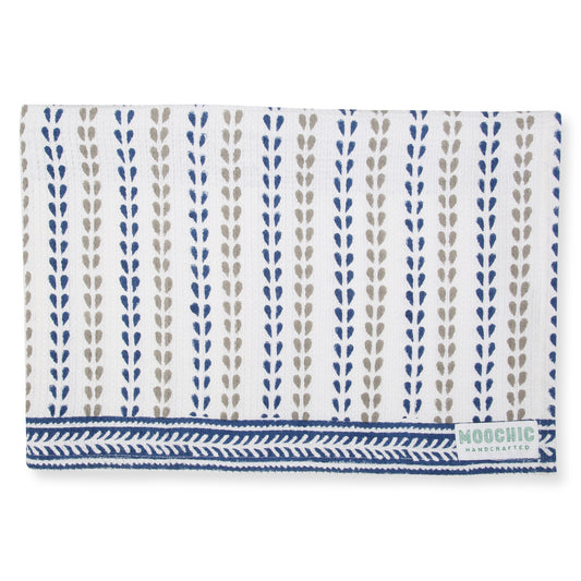 Blue and Grey Leaf Tea Towel