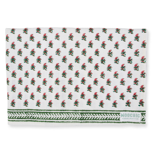 Pink and Green Small Flower Tea Towel