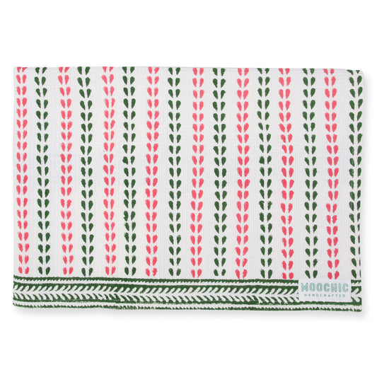 Pink and Green Leaf Tea Towel