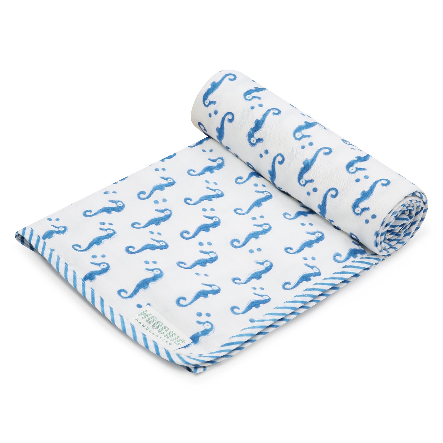 Blue Sea Horse Muslin Blanket