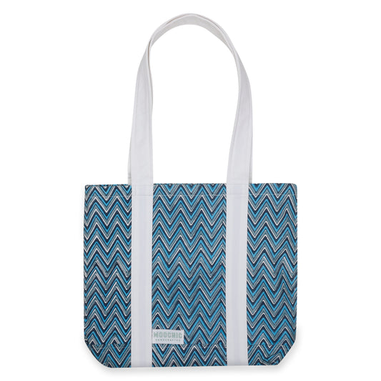 Cotton Canvas Hand Block Printed Tote Bag - Blue Zig Zag